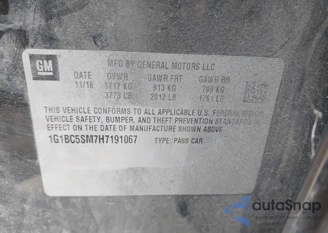 2017 Chevrolet Cruze Ls Auto from USA, damaged, VIN 1G1BC5SM7H7191067